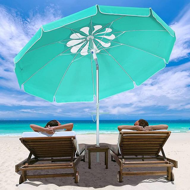 Portable Beach Umbrella for Sand: 7FT Arc Length 6.5FT Diameter Outdoor Umbrella with Anchor Heavy Duty and Adjustable Tilt Pole - UV 50+ Windproof Beach Umbrella with Carry Bag for Beach, Patio, Garden