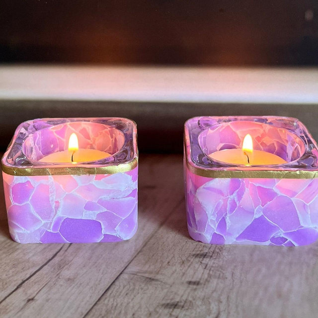 Purple shabbat candle holders for Jewish wedding colorful candle stick made in Israel tea candle holder shabbat table decor with gold 1