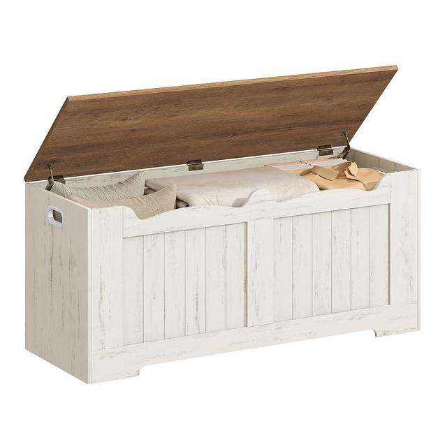 Hzuaneri 43.3" Storage Chest, Extra Large Storage Bench Trunk with 2 Safety Hinges, Wooden Box, Lift-Top Chest Organizer, Shoe Bench for Entryway, Bedroom, Living Room, White and Brown SB25514X