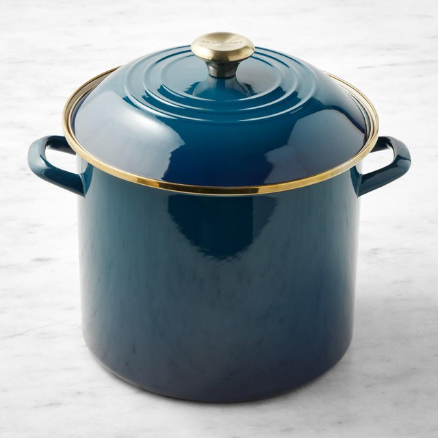 Le Creuset Enameled-Steel Stock Pot, 12-Qt., Agave
