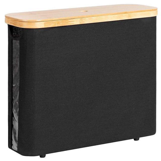 StorageWorks Toilet Paper Storage Basket, Toilet Paper Roll Storage with Bamboo Lid, Extra Toilet Paper Holder for up to 9 Mega Rolls, Toilet Paper Organizer for Bathroom, Black, 1 Pack