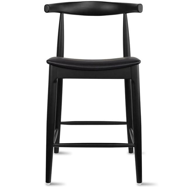2xhome Elbow Countertop Height Bar Stool Wood Frame Bar Stools with Open Backs Dark PU Leahter Cushion Dark Black, Single, Set of 1