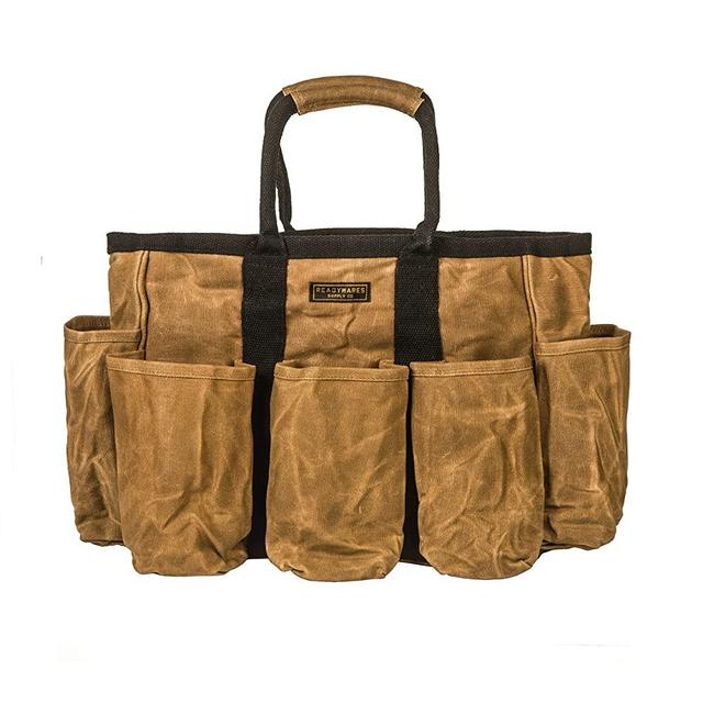 Readywares 14" Waxed Canvas Supply Bag / Garden Tool Tote / Cleaning Organizer Bag / Mobile Bar Bag / Versatile Storage Tote With Pockets / Utility Bag with Heavy Duty Handles