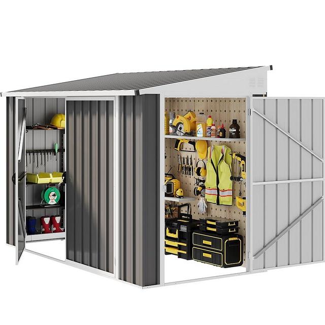 DWVO 8x4 FT Outdoor Weatherproof Storage Shed, Secure Metal Bike Shed w/Lockable Entry, Garden Storage Solution for Lawn Equipment, Tools, Waste Bin, Dark Gray