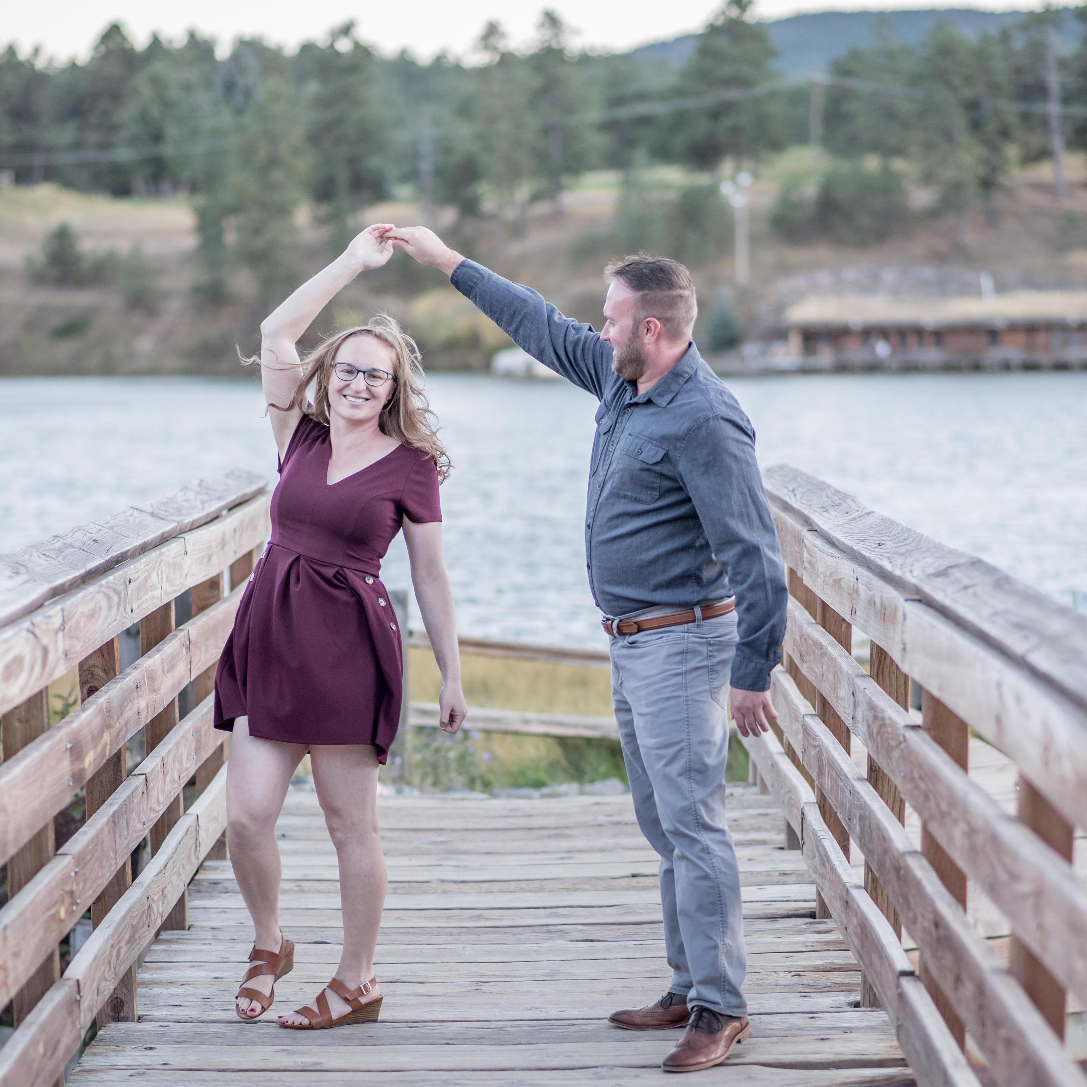 Dancing in the wind in front of Evergreen Lake