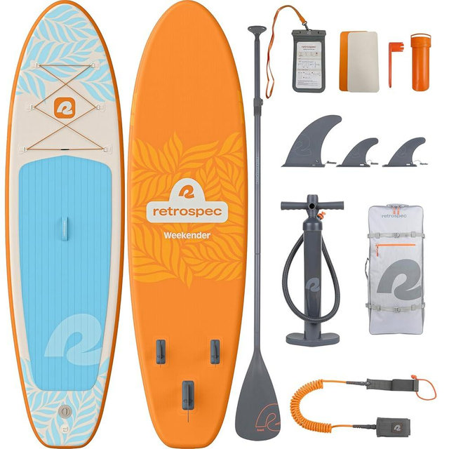 Retrospec Weekender Inflatable Stand Up Paddle Board Includes Paddle, Pump, and Accessories 10’6” Lightweight iSUP, Puncture Resistant Inflatable Paddle Board for Adults