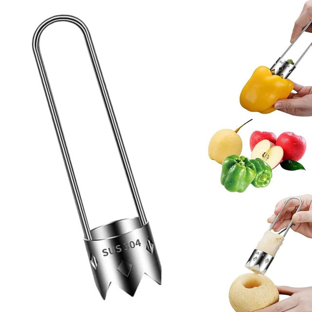 Red Bell Pepper Seed Corer, 2025 Upgraded Stainless Steel Fruit and Vegetable Corer Tool with Ergonomic Handle, Quickly Bell Pepper Corer Tool for Vegetables Fruit Corer Kitchen Gadget (1pcs)