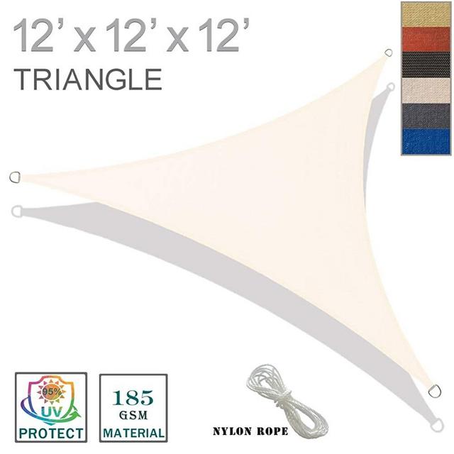 SUNNY GUARD 12' x 12' x 12' Cream Triangle Sun Shade Sail UV Block for Outdoor Patio Garden