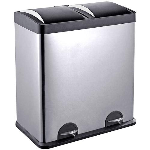 16-Gallon 2-Compartment Trash and Recycling Bin - Silver