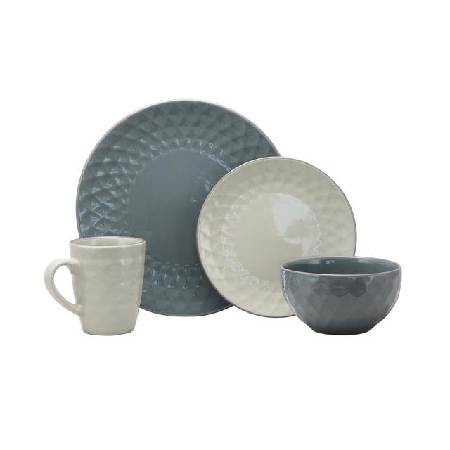 Elama Tahitian Pearl 16 Piece Stoneware Dinnerware Set, Slate and Stone Pearl