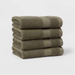4pc Performance Plus Washcloths Dark Green - Threshold™: Heavyweight Cotton, Terry, Fade-Resistant