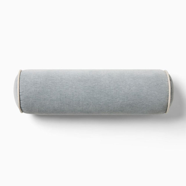 Cotton Velvet Bolster Pillow, 6x20, Arctic Blue