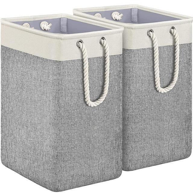 TomCare 74L Large Laundry Baskets 2 Pack 23" Height Tall Laundry Hamper Foldable Storage Baskets with Rope Handles Clothes Hamper Organizer for Laundry Bedroom（Beige and Grey）