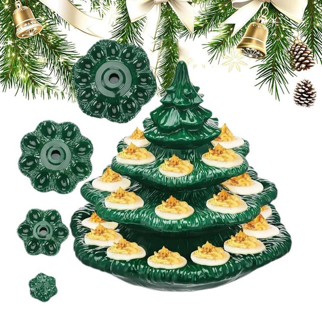 Christmas Tree Deviled Egg Holder | 8 Inch Christmas Trees Deviled Egg Platter | 26 Hole Cute Tree Devileds Eggs Tray Serving Plates for Parties | 4 Tier Trees Devileds Eggs Storage Container Carrier