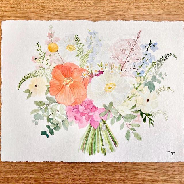 CUSTOM Watercolor Wedding Bouquet Painting | Anniversary Gift | Wedding Gift | Bridal Flowers | Customized Gift for Bride