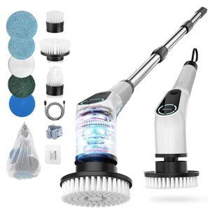 Dovety Electric Spin Scrubber, Cordless Cleaning Brush, Shower Scrubber with 8 Replaceable Brush Head, Power Cleaning Brush with Extension Handle, 2 Adjustable Speed, for Bathtub Grout Tile Floor