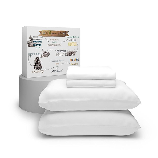 Purity Home White Organic 100% Cotton Sheets for Queen Size Bed, Ultra-Soft 300 Thread CountBed Sheets Queen Size, Percale Weave, Crisp Cool & Breathable White Bed Sheets with 16" Deep Pocket