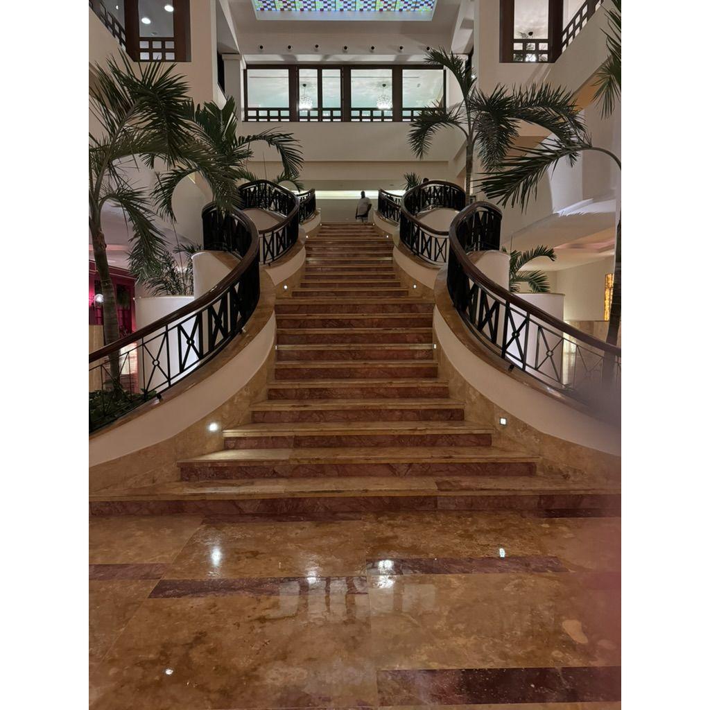 The gorgeous stairway of the lobby (check in upstairs & straight down is the martini bar)