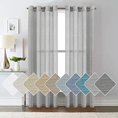 H.VERSAILTEX Elegant Natural Linen Sheer Curtains for Bedroom, Energy Saving Easy Care Privacy Protection Nickel Grommet Window Panels/Drapes for Nursery Room/Living Room (Set of 2, 52x84-Inch, Grey)