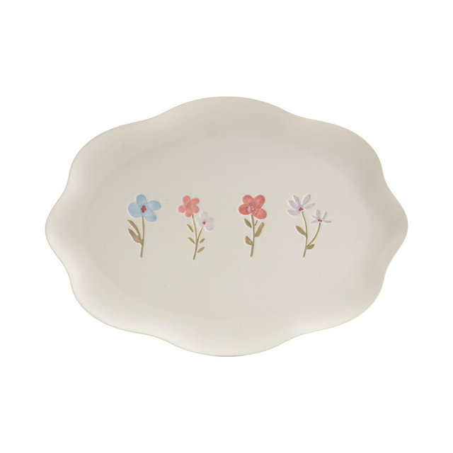 Haven 14" Scallop Floral Stoneware Serving Platter