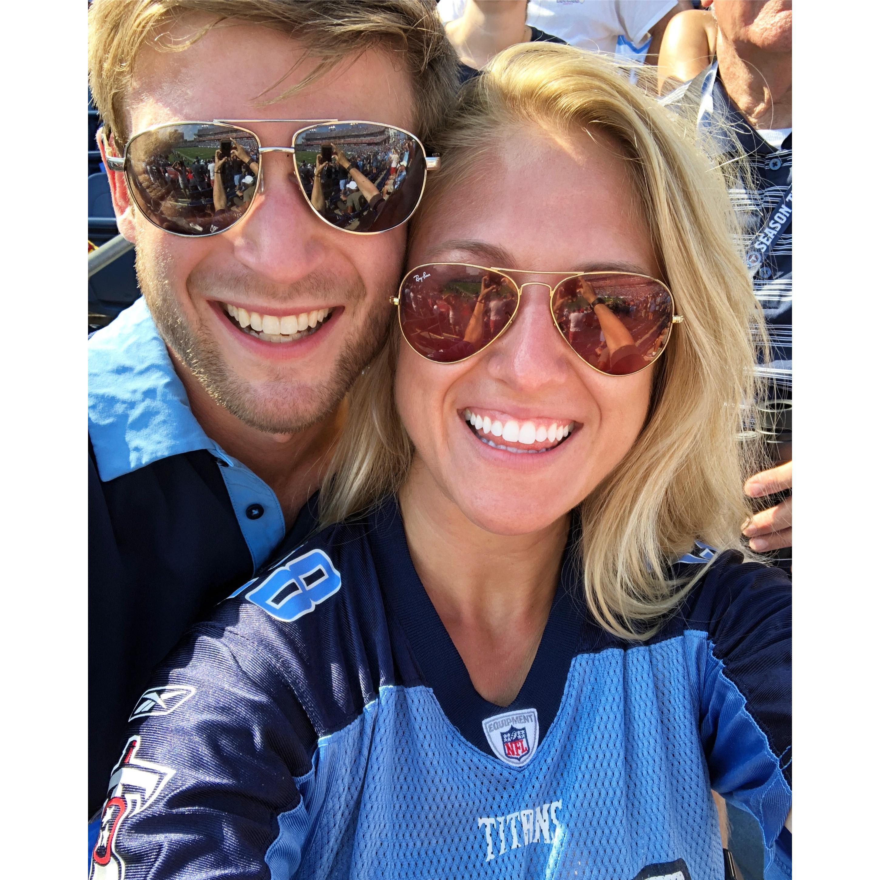 The hottest game in Nissan Stadium history! We were a SWEATY mess. (L) Titan's vs. Colts. After the game we literally sprinted down the sidewalk to Bakersfield to get in the AC quicker.. and queso.