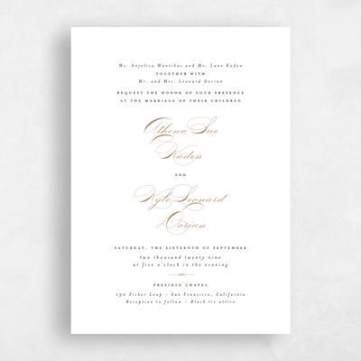 White Wedding Invitation - Perseus Portrait