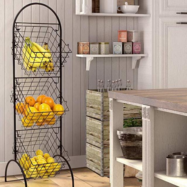 Sorbus 3-Tier Wire Market Basket Storage Stand for Fruit, Vegetables, Toiletries, Household Items, Stylish Tiered Serving Stand Baskets for Kitchen, Bathroom Organization (3 Tier Basket - Black)
