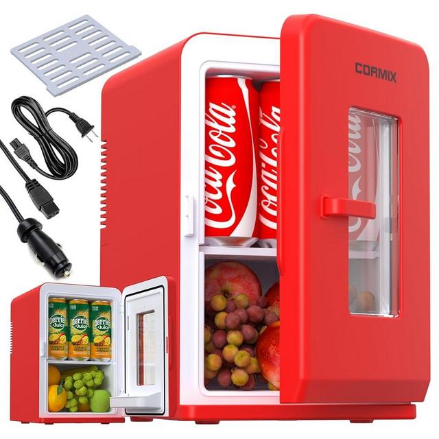 Mini Fridge for Bedroom Red, 15 Litre/21 Cans Portable Mini Refrigerator with AC/DC Power for Office, Dorm and Car, Thermoelectric Cooler & Warmer Skincare Fridge for Drinks, Food, Cosmetics