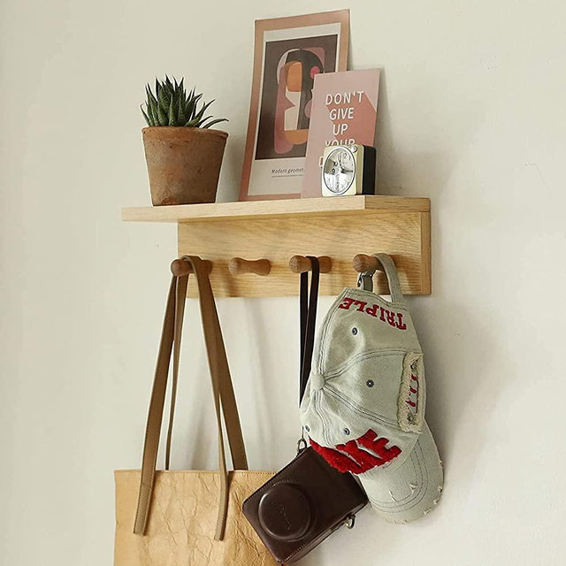 XAOMLP Entrance Coat Rack ，Coat Hooks, Wall-Mounted Wooden Hook Rack, Composed of Two Separate Coat Racks,Wall-Mounted Shelves are Very Suitable for Your Entrance, mud Room, Bathroom, etc(1pcs)