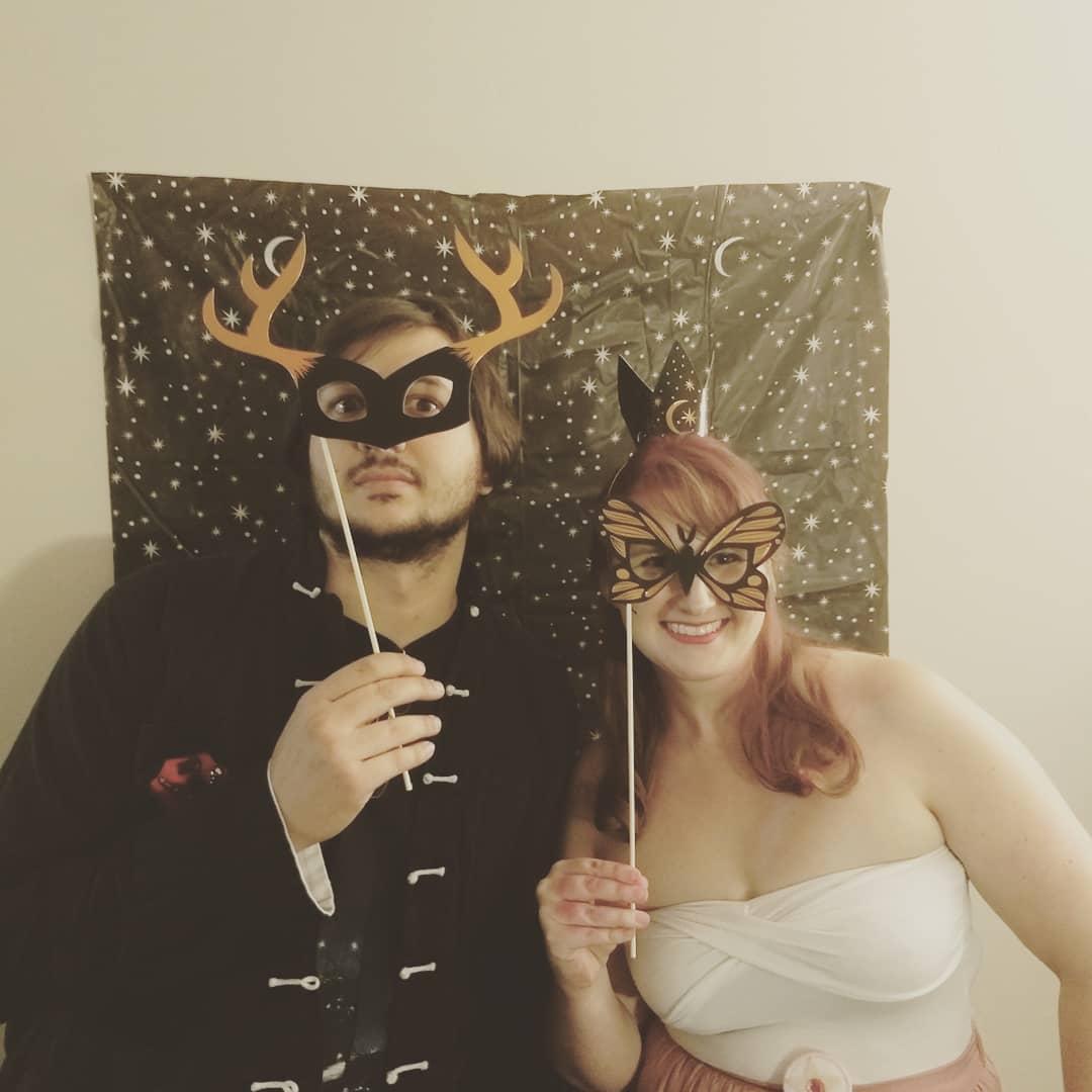 The couple masquerading one fall evening.