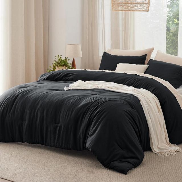 Bedsure King Size Comforter Set, Black Soft Prewashed Bed Comforter for All Seasons, 3 Pieces Warm Bedding Sets, 1 Lightweight Comforter (104"x90") and 2 Pillowcases (20"x36")