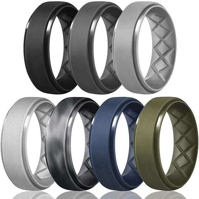 Egnaro Inner Arc Ergonomic Breathable Design, Silicone Rings Mens with Half Sizes, 7 Rings / 4 Rings / 1 Ring Rubber Wedding Bands, 8.5mm Wide-2mm Thick