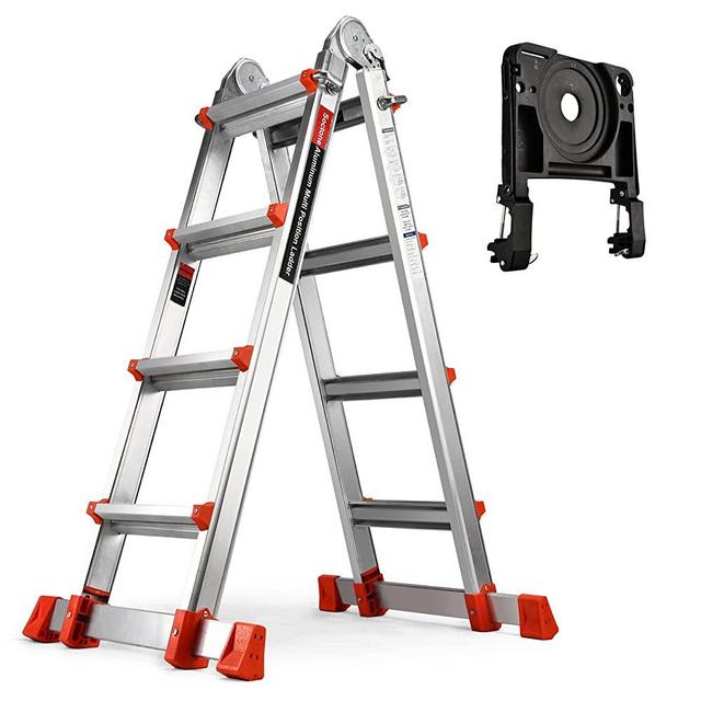 Soctone Extension Ladder & Step Ladder, 17Ft Muti-Position Collapsible Ladder & Removable Tool Tray with Stabilizer Bar, 330 lbs Weight Rating Telescoping Ladder for Household or Outdoor Work