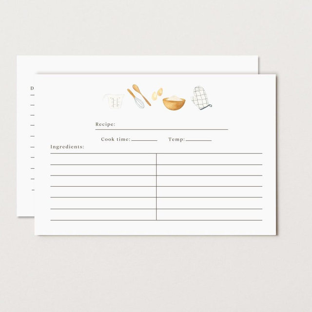 Double Sided Recipe Card Set: Watercolor Kitchen Design (Set of 10)