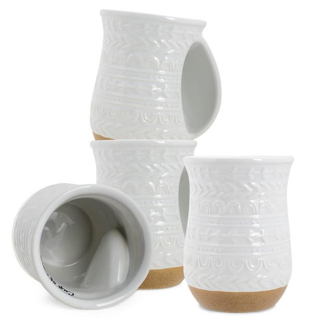 Elanze Designs Cup of Cozy Nordic Knit 14 ounce Ceramic Stoneware Handwarmer Coffee Mug Set of 4, Raw Clay