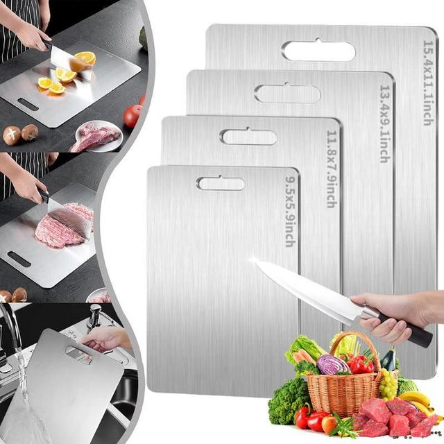 Titanium Cutting Board, 100% Pure Titanium Cutting Boards for Kitchen, Stainless Non Stick Double-Sided Cutting Board for Kitchen, Bread, Vegetable, Fruit Chopping (13.4x9.1in)
