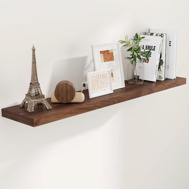 55 Inch Walnut Floating Shelves, 9.3 Inch Deep Wall Mounted Floating Shelf, 55 x 9.3 Large Storage Wall Shelf for Living Room, Floating TV Stand, Farmhouse Rustic 55" Long Fireplace Mantel