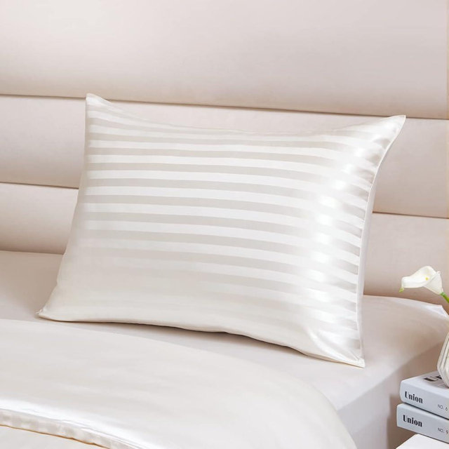 THXSILK Mulberry Silk Pillowcase for Hair and Skin - Upgraded Real 22 Momme Grade 6A+ Silk - Durable, Soft & Sleek Silk Pillow Cases (King 20"x36", White Stripe)