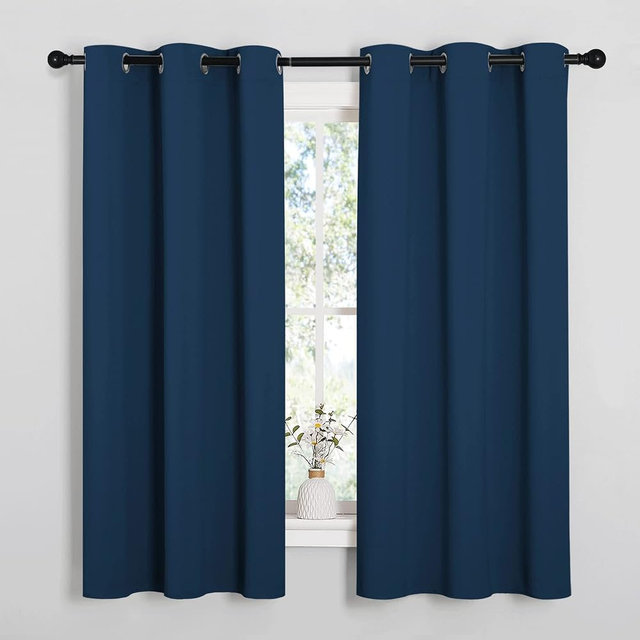 NICETOWN Bedroom Curtain Panels Blackout Draperies, Thermal Insulated Solid Grommet Blackout Curtains/Drapes (1 Pair, 34 by 63 inches, Moroccan Blue)