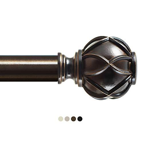 KAMANINA 1 Inch Curtain Rod Single Drapery Rod 36 to 72 Inches, Netted Texture Finials, Antique Bronze