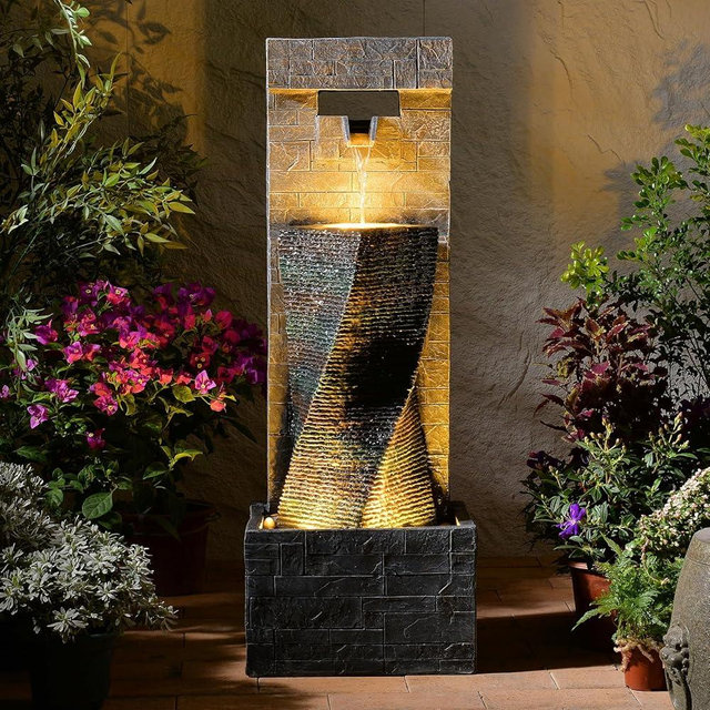 KAISOKU 39.8" H Large Modern Indoor Water Fountains Floor Standing Waterfall Fountain for Indoor or Outdoor with LED Lights and Pump for Deck, Patio, Porch, Garden, Yard Decor