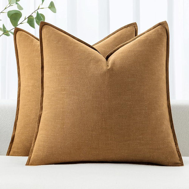 MIULEE Decorative Linen Pillow Covers 24x24 Inch Hazel ​Boho Farmhouse​ ​Neutral Couch Throw Pillows for Bed Pack of 2 Accent Outdoor Pillowcase Modern Sofa Cushion Livingroom Home Decor