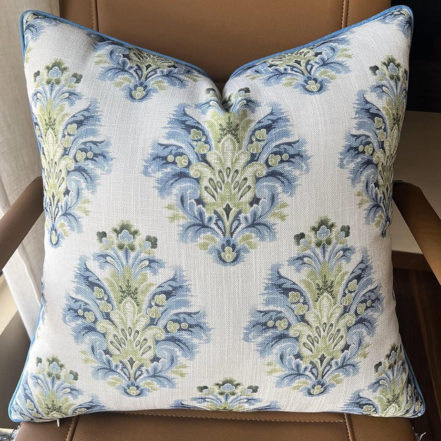 YugTex Haynes Damask Printed Decorative Square Accent Throw Pillow Cover - Decor for Living Room, Sofa, Chair, Patio, Car, Balcony, Bench, Porch, Nursery, Office, Bedroom - 20x20 Inches, Blue
