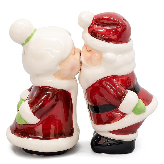 Pacific Trading Santa and Mrs Claus Kissing Ceramic Salt and Pepper Shaker Set