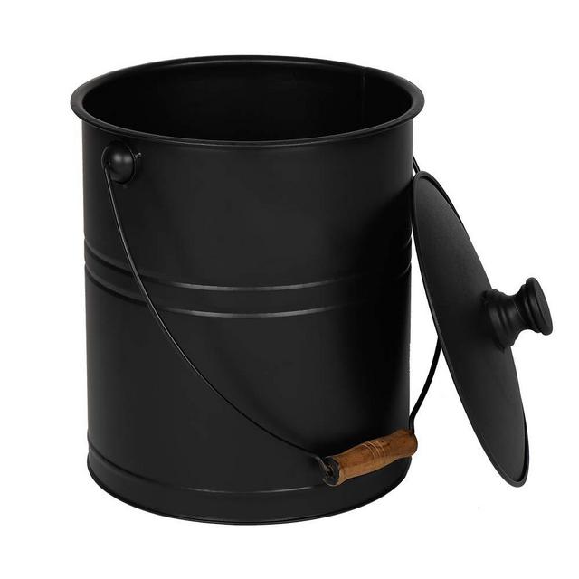 ROVSUN 3 Gallon Ash Bucket with Lid & Flexible Wood Handle, Portable Ash Pail Galvanized Indoor & Outdoor Hearth Tools for Fireplace, Fire Pits, Wood Burning Stoves (Black)