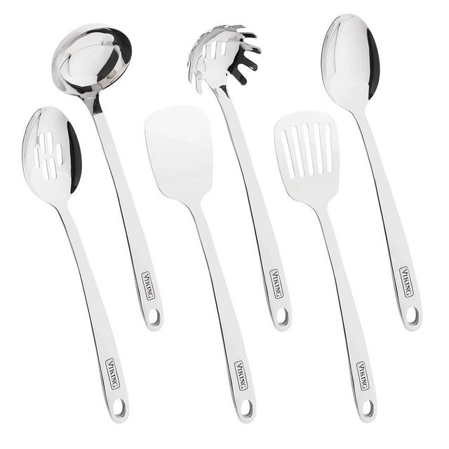 Viking Culinary 304 Stainless Steel Kitchen Utensil Set, 6 Piece, Ergonomic Stay-Cool Handles, Dishwasher Safe, Silver