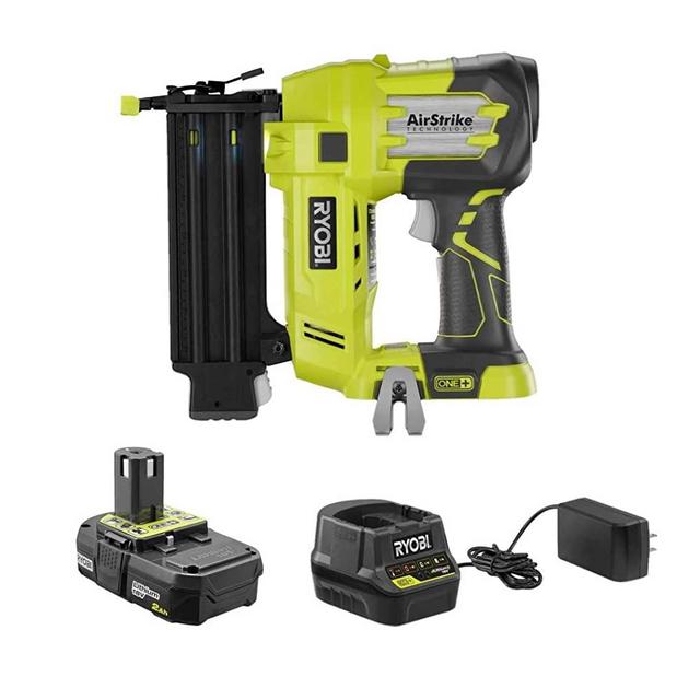 Ryobi 3 Piece 18V One+ Airstrike Brad Nailer Kit (Includes: 1 x P320 Brad Nailer, 1 x P190 18-Volt ONE+ 2.0 Ah lithium-ion battery, P118 dual chemistry charger (Renewed)