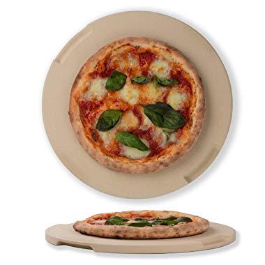Pizza Stone 12.6" Round Baking & Grilling Stone, Perfect for Oven, BBQ and Grill. Innovative Double - faced Built - in 4 Handles Design