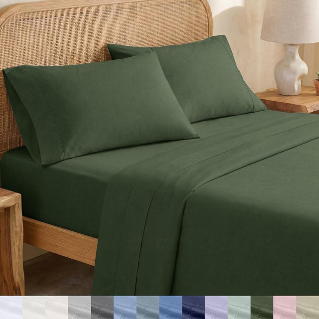 California Design Den Soft 100% Organic Cotton Bed Sheets California King Size Set with Deep Pockets - Crisp Percale Sheets, Breathable and Durable Bedding Set - Olive Green