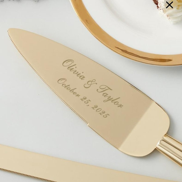 Classic Gold Engraved Cake Knife & Server Set